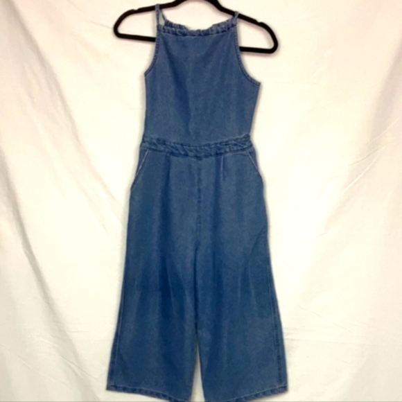 Denim & Co wide leg jean jumpsuit w corset back - Picture 1 of 12